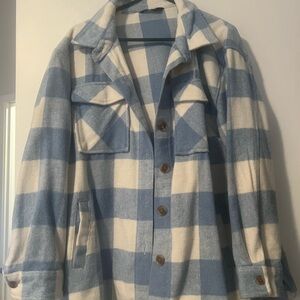 Blue and White Plaid Button-Up Shacket